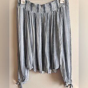 SOCIALITE Striped Blue and White Off-the-Shoulder Top